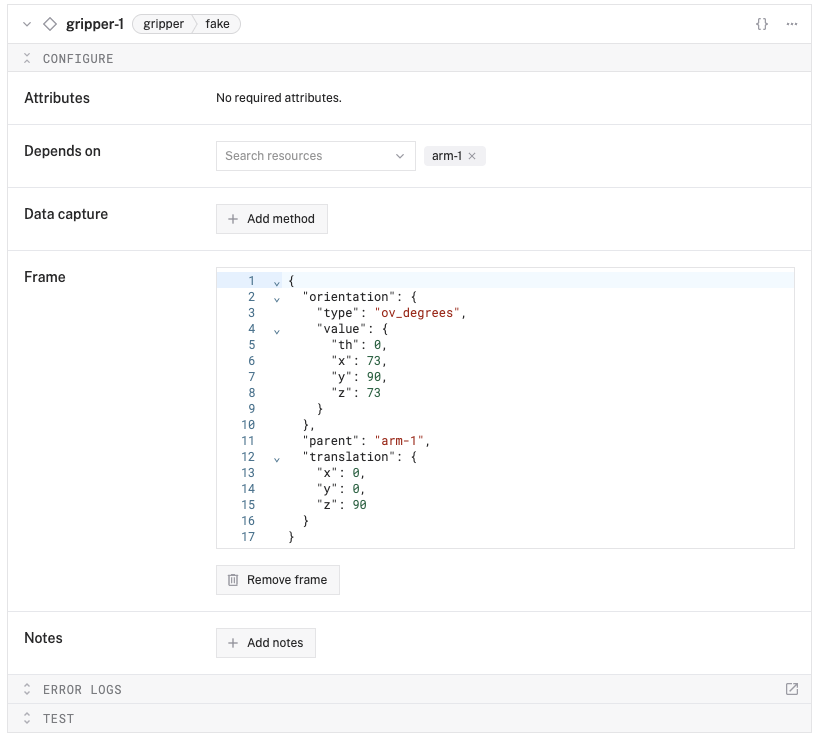 Sample gripper configuration with several fields filled out.