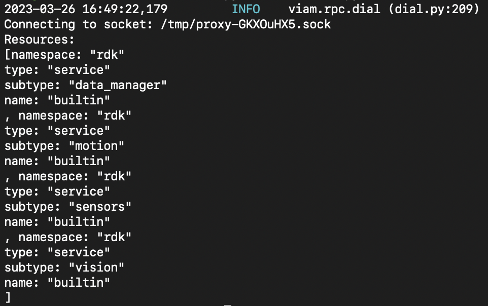 The output of the code showing a list of the resources.